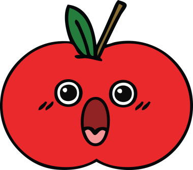 Bir insan tarafından çizilmiş kırmızı elma karikatürü.