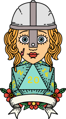 Retro Dövme Tarzı İnsan Savaşçısı Doğal 20 rulo ile Bir insan tarafından çizilmiş