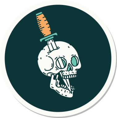 Bir insan tarafından çizilmiş bir kafatasının geleneksel stiliyle dövme çıkartması.