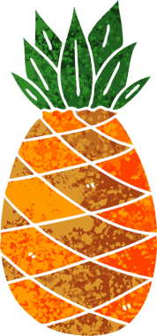 Bir insan tarafından çizilmiş retro çizim tarzı tuhaf çizgi film ananası.