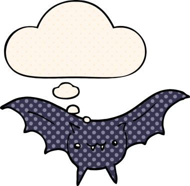 Çizgi roman tarzında düşünce baloncuğu olan bir yarasa insan tarafından çizilmiş.