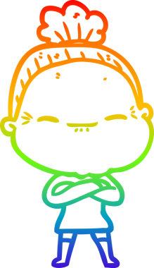 Gökkuşağı gradyan çizimi bir insan tarafından çizilmiş barışçıl yaşlı bir kadının çizimi