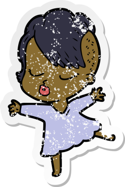 Çizgi film çıkartması. Bir insan tarafından çizilmiş güzel hippi kız.