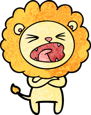 Bir insan tarafından çizilmiş kızgın aslan çizgi filmi.