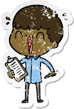 Bir insan tarafından çizilmiş gülen bir karikatürcünün sıkıntılı çıkartması.