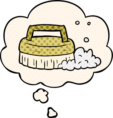 Bir insan tarafından çizilmiş çizgi roman tarzında düşünce baloncuğuyla fırçalama fırçası.