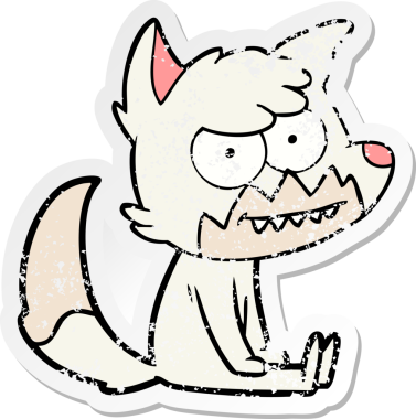 Bir insan tarafından çizilmiş sırıtan tilki çizgi filminin sıkıntılı çıkartması.