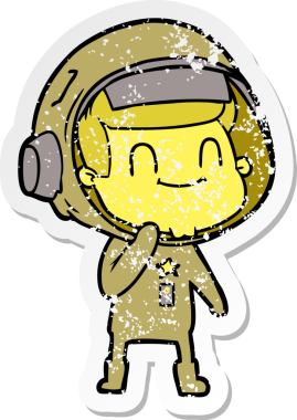 Bir insan tarafından çizilmiş mutlu bir astronotun sıkıntılı çıkartması.