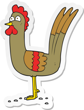 Bir insan tarafından çizilmiş çizgi film tavuğunun çıkartması.