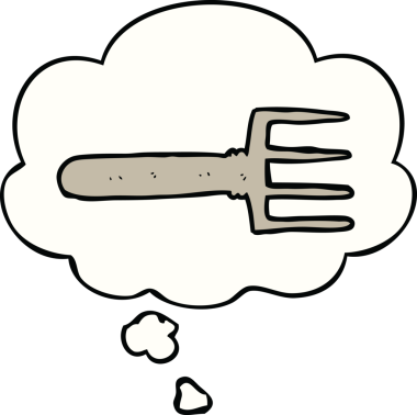 Bir insan tarafından çizilmiş düşünce baloncuklu çizgi film çatalı