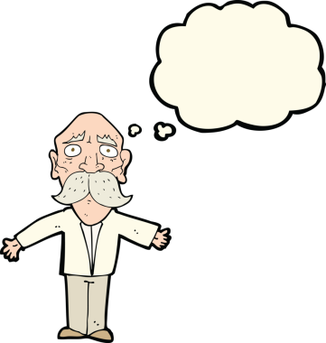 Bir insan tarafından çizilmiş düşünce baloncuğu olan yaşlı bir adam hayal kırıklığına uğradı.