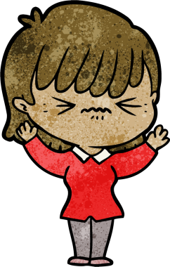 Bir insan tarafından çizilmiş kızgın çizgi film kızı.