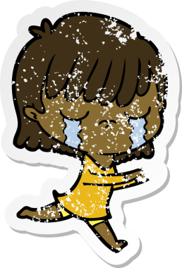 Bir insan tarafından çizilmiş ağlayan karikatürlü bir kadının sıkıntılı çıkartması.