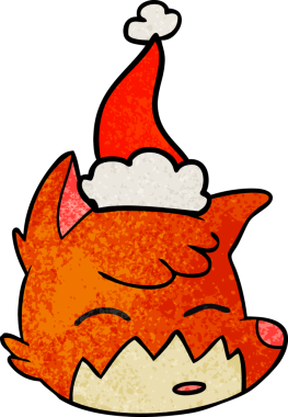 Bir insan tarafından çizilmiş Noel Baba şapkası takan tilki suratlı bir karikatür.