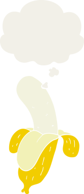 insan tarafından çizilmiş, düşünce baloncuklu karikatür muz.