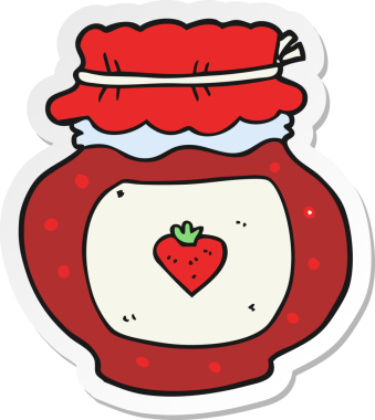 Bir insan tarafından çizilmiş karikatür reçel kavanozunun etiketi.