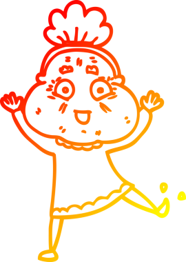 Bir insan tarafından çizilmiş, dans eden yaşlı bir kadının sıcak çizgi çizimi.