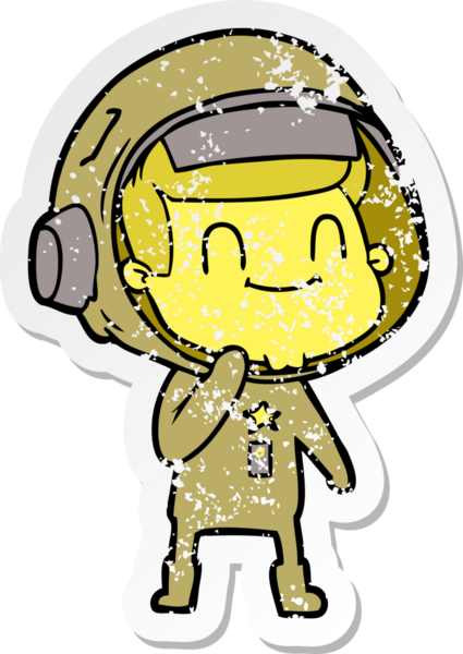 Bir insan tarafından çizilmiş mutlu bir astronotun sıkıntılı çıkartması.