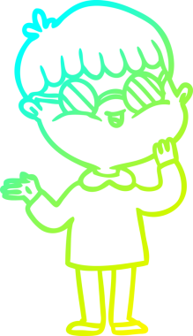 Bir insan tarafından çizilmiş gözlük takan çizgi film çocuğu çizimi.