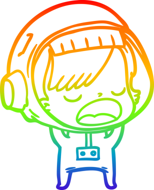 Gökkuşağı gradyan çizgi çizimi Bir insan tarafından çizilen konuşan astronot kadın