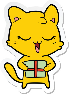 Bir insan tarafından çizilmiş mutlu çizgi film kedisinin çıkartması.