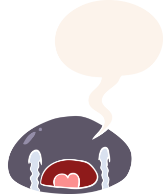 Bir insan tarafından çizilmiş eski tarz konuşma baloncuğuyla ağlayan cadılar bayramı örümceği çizgi filmi.