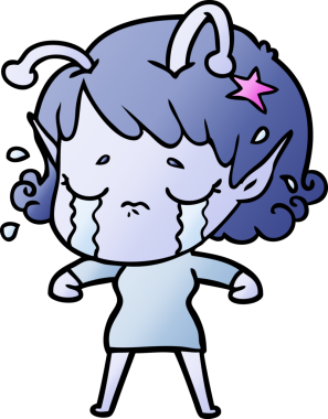 Bir insan tarafından çizilmiş ağlayan uzaylı kız çizgi filmi.