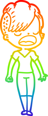 Gökkuşağı gradyan çizgi çizimi bir insan tarafından çizilen havalı hippi kız çizimi