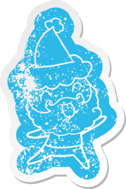 Bir insan tarafından çizilmiş Noel Baba şapkası takan sakallı bir adamın sıkıntılı çıkartması.