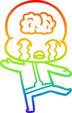 Gökkuşağı gradyan çizgi çizimi bir insan tarafından çizilmiş büyük beyin uzaylısının ağlaması