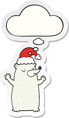 Bir insan tarafından çizilmiş bir çıkartma gibi düşünce baloncuğu olan şirin bir çizgi film Noel ayısı.