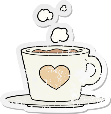 Bir insan tarafından çizilmiş güzel bir fincan kahvenin hüzünlü çıkartması.