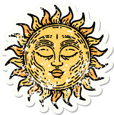 Bir insan tarafından çizilmiş geleneksel bir güneş stili dövmesi.