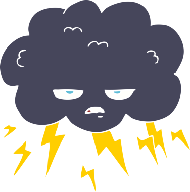 Bir insan tarafından çizilen gök gürültüsü bulutunun düz renk çizimi