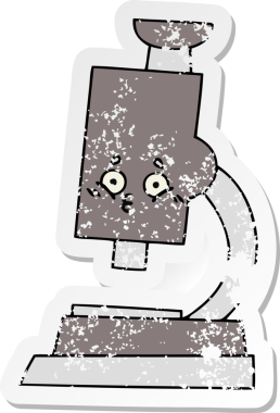 Bir insan tarafından çizilmiş sevimli bir mikroskobun sıkıntılı çıkartması.