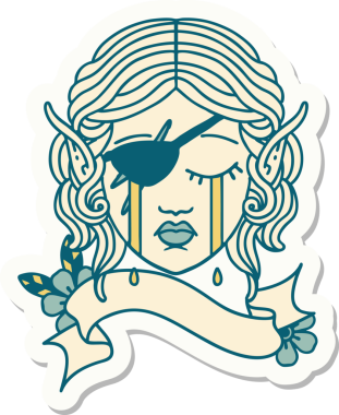 Bir insan tarafından çizilmiş ağlayan bir elf karakterinin çıkartması.