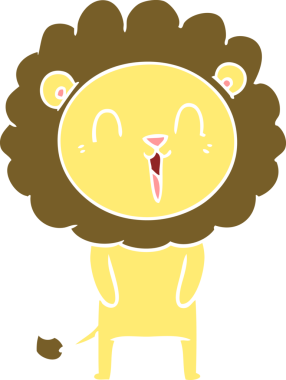 Gülen aslan düz renkli çizgi film bir insan tarafından çizildi.