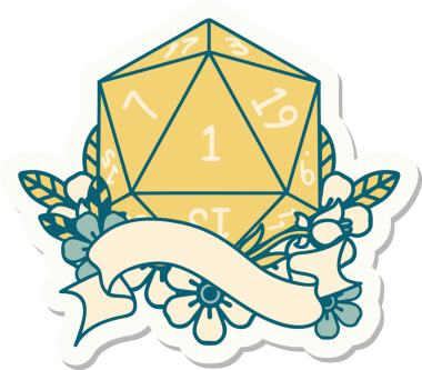 Bir insan tarafından çizilmiş doğal bir d20 zar etiketi.