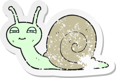 Bir insan tarafından çizilmiş sevimli bir salyangozun gerilmiş çıkartması.