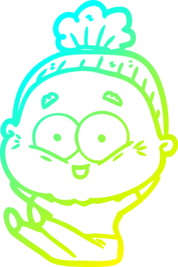 Bir insan tarafından çizilmiş, mutlu, yaşlı bir kadının çizimi.