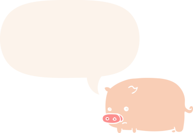 Bir insan tarafından çizilmiş eski moda konuşma baloncuklu şirin domuz.