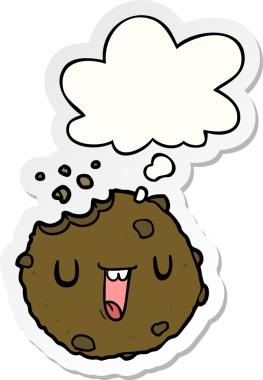 İnsan tarafından çizilmiş bir çıkartma olarak düşünce baloncuklu çizgi film kurabiyesi.