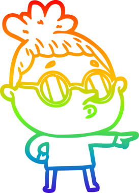 Gökkuşağı gradyan çizgi çizimi bir insan tarafından çizilmiş gözlük takan bir kadın.