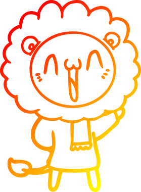 Bir insan tarafından çizilmiş mutlu çizgi film aslanının sıcak çizgi çizimi