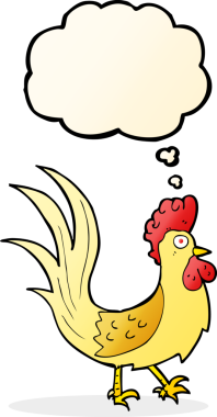 Bir insan tarafından çizilmiş düşünce balonlu horoz çizgi filmi.