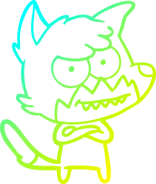 Bir insan tarafından çizilmiş sırıtan bir tilkinin soğuk çizgi çizimi