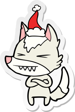 Kızgın kurt eli bir insan tarafından çizilmiş Noel Baba şapkasının çıkartmasını çizmiş.