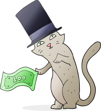 Bir insan tarafından çizilmiş karikatür çizilmiş zengin kedi.