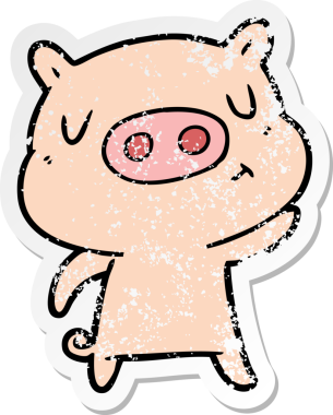 Bir insan tarafından çizilmiş çizgi film içerikli bir domuzun sıkıntılı çıkartması.