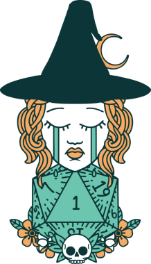 Retro Dövme Tarzı Ağlayan İnsan Cadı Doğal bir D20 zar atışıyla Bir insan tarafından çizilmiş